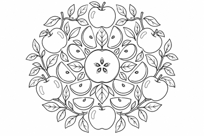 Apple slice mandala coloring page