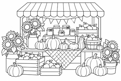 Autumn harvest market coloring page