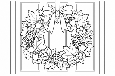 Autumn leaf and berry wreath coloring page