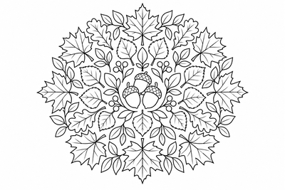 Autumn leaf mandala coloring page