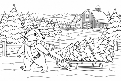 Badger at the Christmas tree farm coloring page