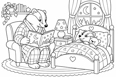 Badger dad's bedtime story coloring page
