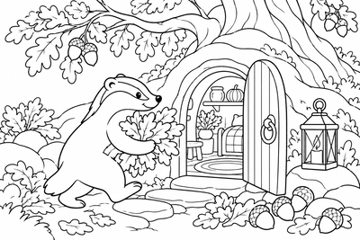Badger preparing its burrow coloring page