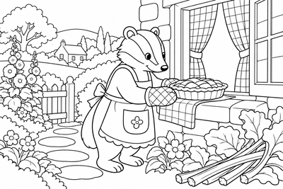 Badger with a rhubarb pie coloring page