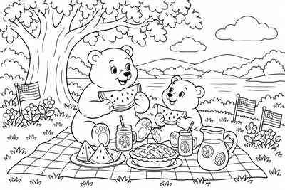 Bears' Fourth of July picnic coloring page