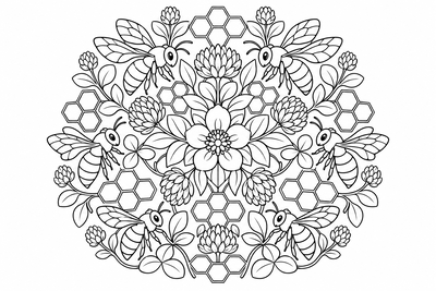 Bee and honeycomb mandala coloring page