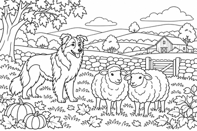 Border collie with sheep coloring page