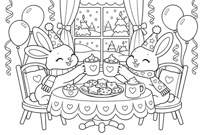 Bunnies toasting the New Year coloring page