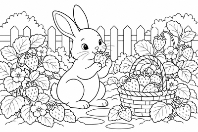 Bunny in the strawberry patch coloring page