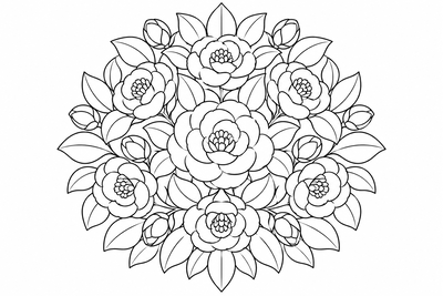 Camellia mandala coloring page