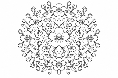 Cherry blossom mandala coloring page