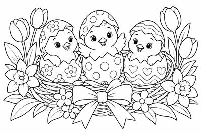 Chicks hatching from Easter eggs coloring page