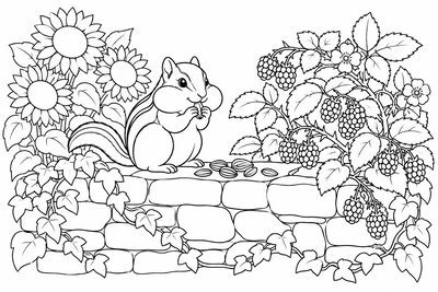 Chipmunk on the garden wall coloring page