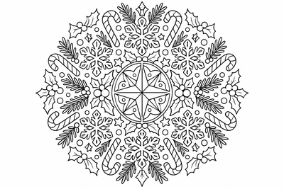 Christmas snowflake mandala coloring page