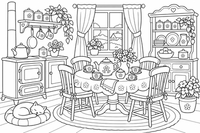 Cottage kitchen coloring page