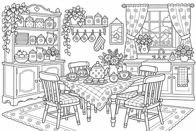 Cottage kitchen coloring page