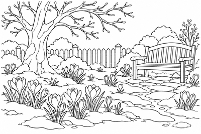 Crocuses in the melting snow coloring page
