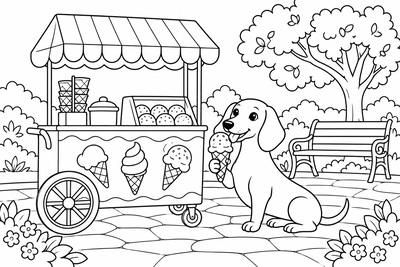 Dachshund with an ice cream cone coloring page