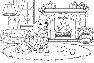 Dachshund in a winter sweater coloring page