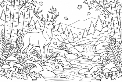 Deer in the autumn forest coloring page