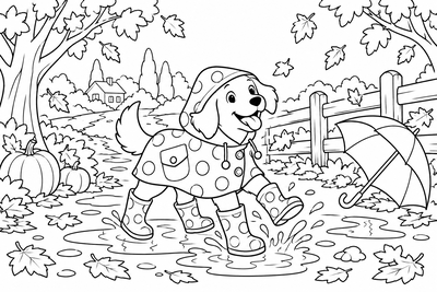 Dog in a raincoat coloring page