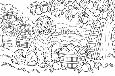 Doodle in the peach orchard coloring page