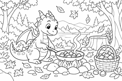 Dragon roasting chestnuts coloring page