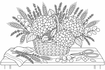 Dried flower bouquet coloring page