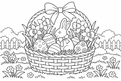 Easter basket with a bow coloring page