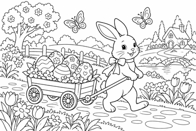 Easter bunny's wagon coloring page