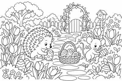 Easter egg hunt in the garden coloring page