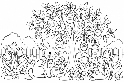 Easter egg tree coloring page