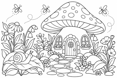 Fairy house in a toadstool coloring page