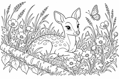 Fawn in the buttercups coloring page