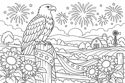 Fourth of July eagle and stars coloring page