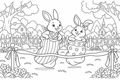 Fourth of July sack race coloring page