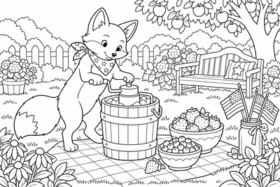 Fox churning Fourth of July ice cream coloring page