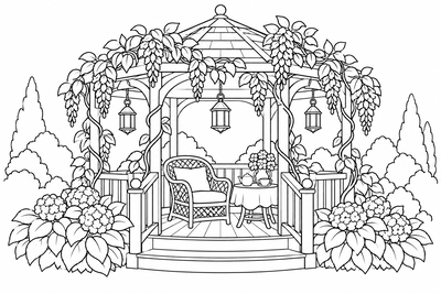 Garden gazebo with wisteria coloring page