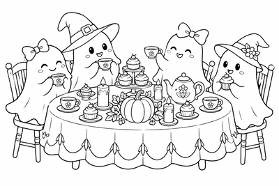 Ghosts' tea party coloring page