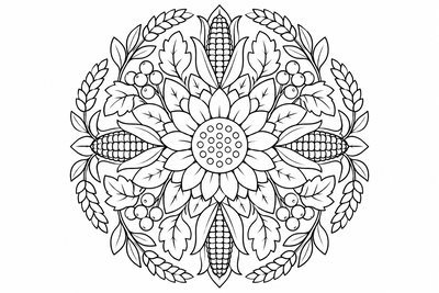 Harvest wheat mandala coloring page