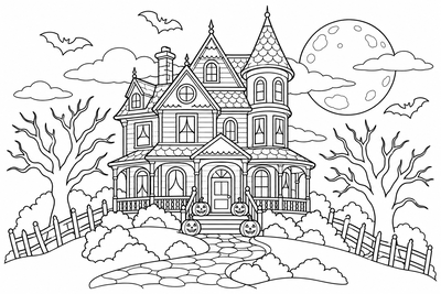 Haunted house on the hill coloring page