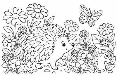 Hedgehog in a summer meadow coloring page