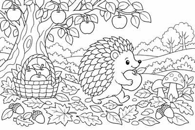 Hedgehog with an apple coloring page