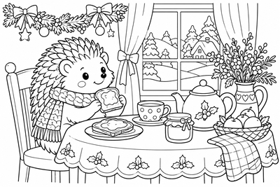 Hedgehog's New Year breakfast coloring page