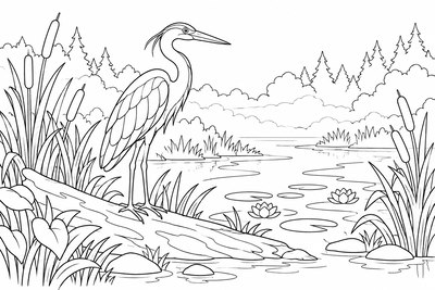 Heron in the marsh coloring page