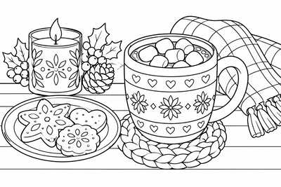 Hot cocoa with marshmallows coloring page