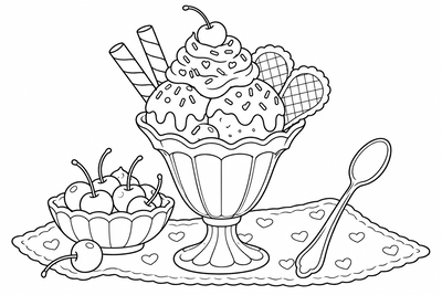 Ice cream sundae coloring page