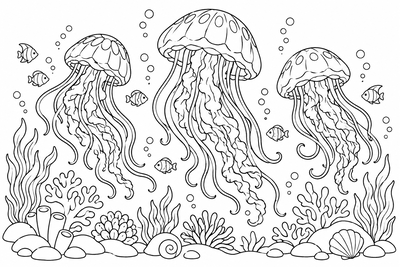 Jellyfish in the deep sea coloring page