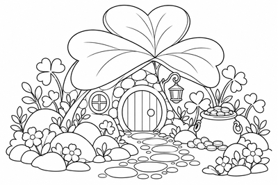 Leprechaun's clover house coloring page