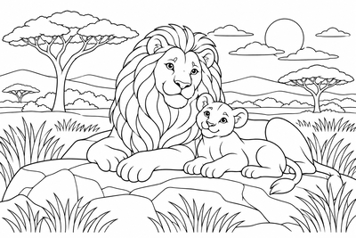 Lion father and cub coloring page